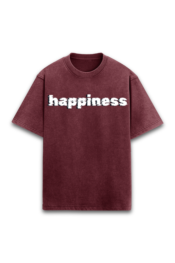 Happiness Graphic Printed Stone Wash Red Oversized Unisex Tshirt