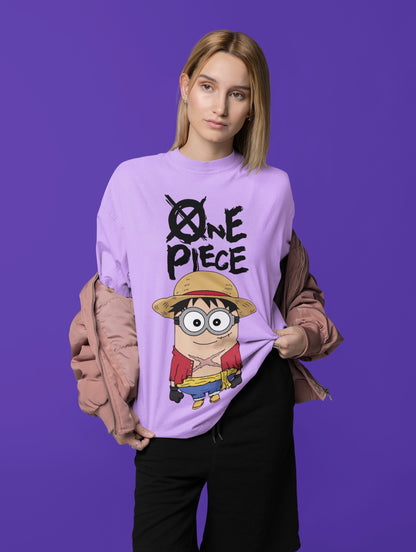 Minion as One Piece Luffy Printed TUC Oversized Fit Terry Cotton Unisex Tshirt