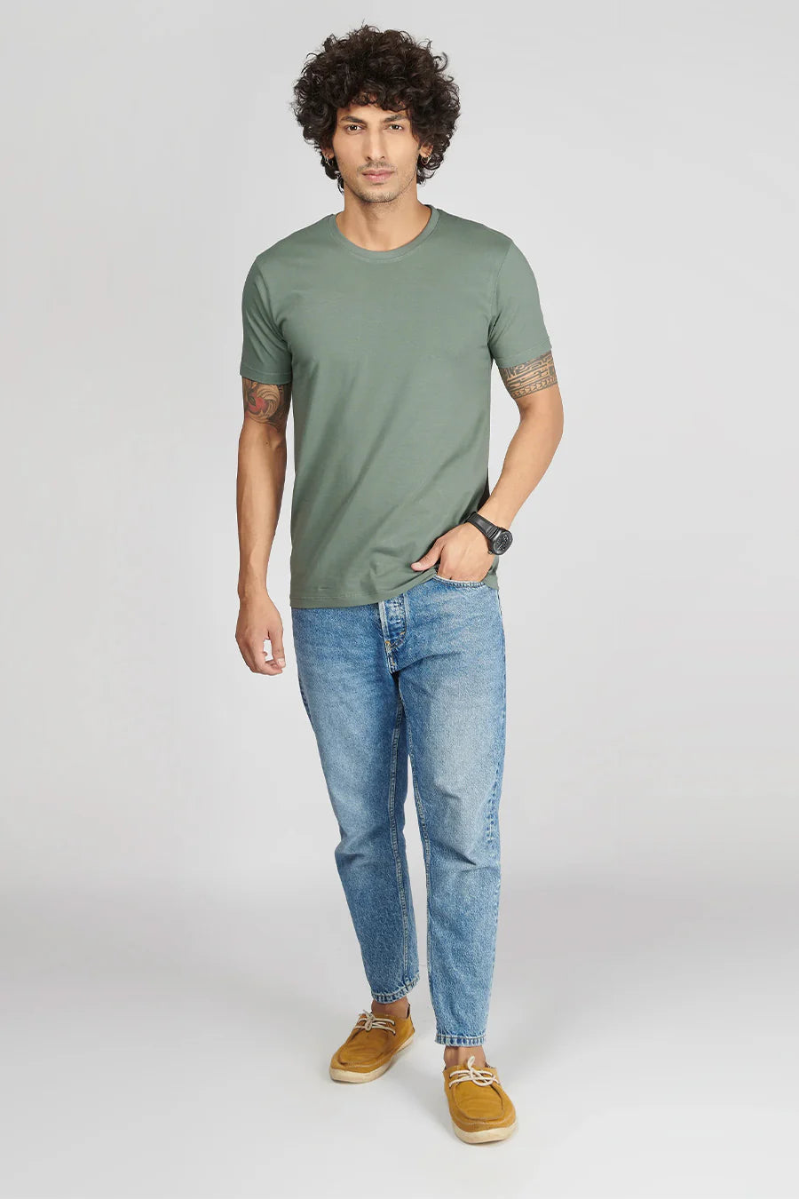 MENS ROUND NECK SOLID SAGE GREEN T-SHIRT