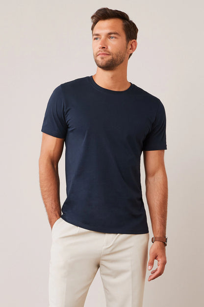 MENS ROUND NECK NAVY BLUE SOLID TSHIRT