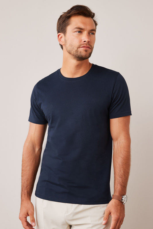 MENS ROUND NECK NAVY BLUE SOLID TSHIRT