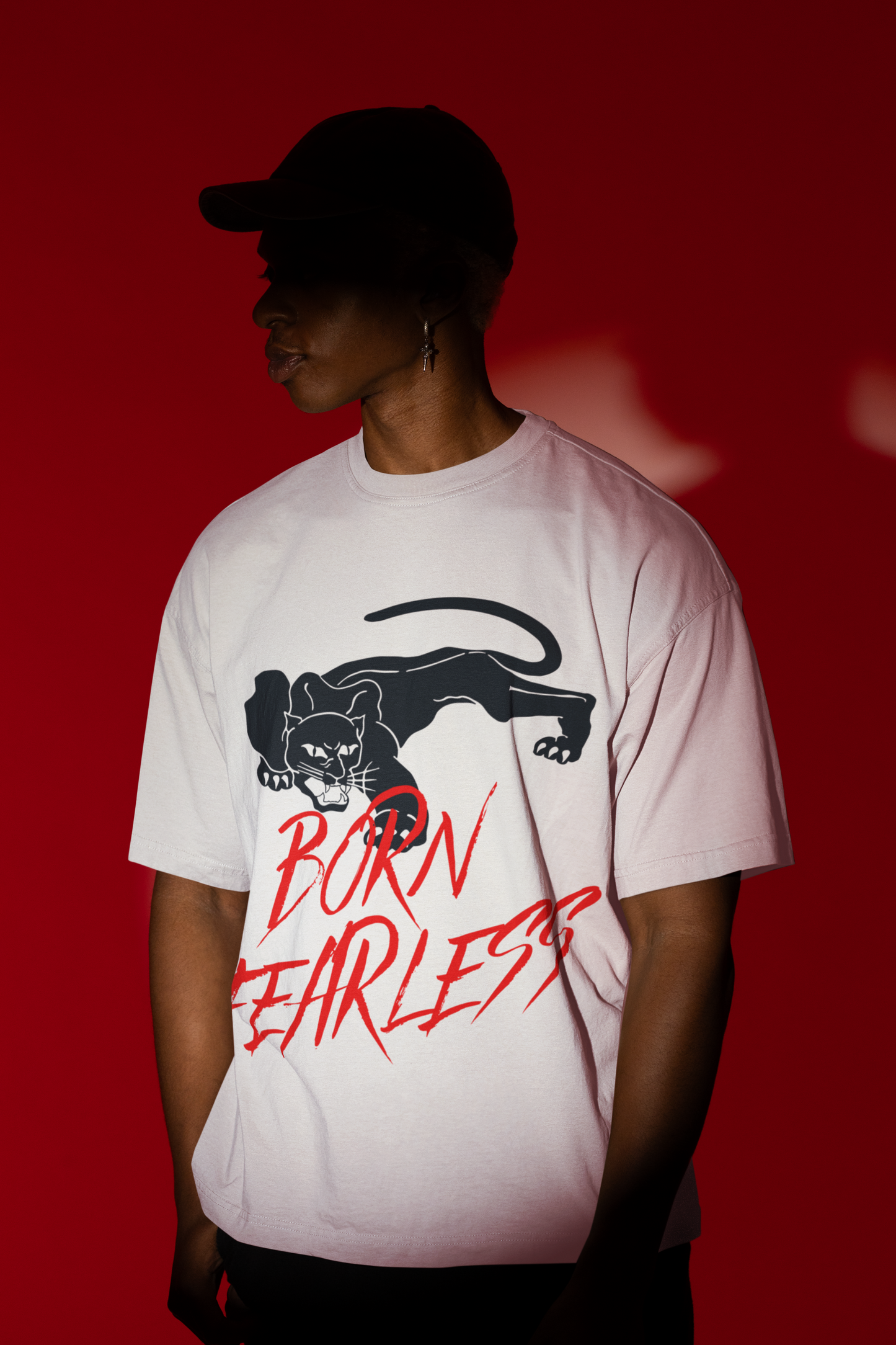 Born Fearless Printed TUC Oversized Fit White Tshirt