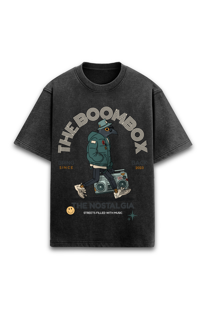 The Boombox Graphic Printed Stone Wash Black Oversized Unisex Tshirt