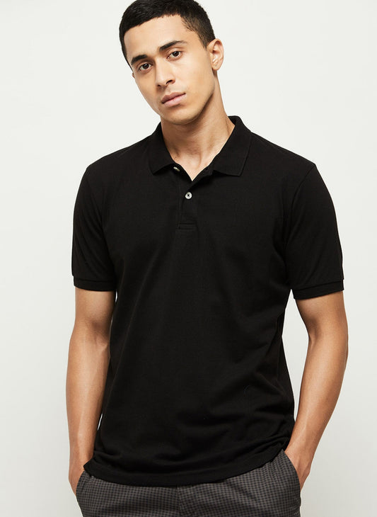 MENS SOLID POLO TSHIRT - BLACK