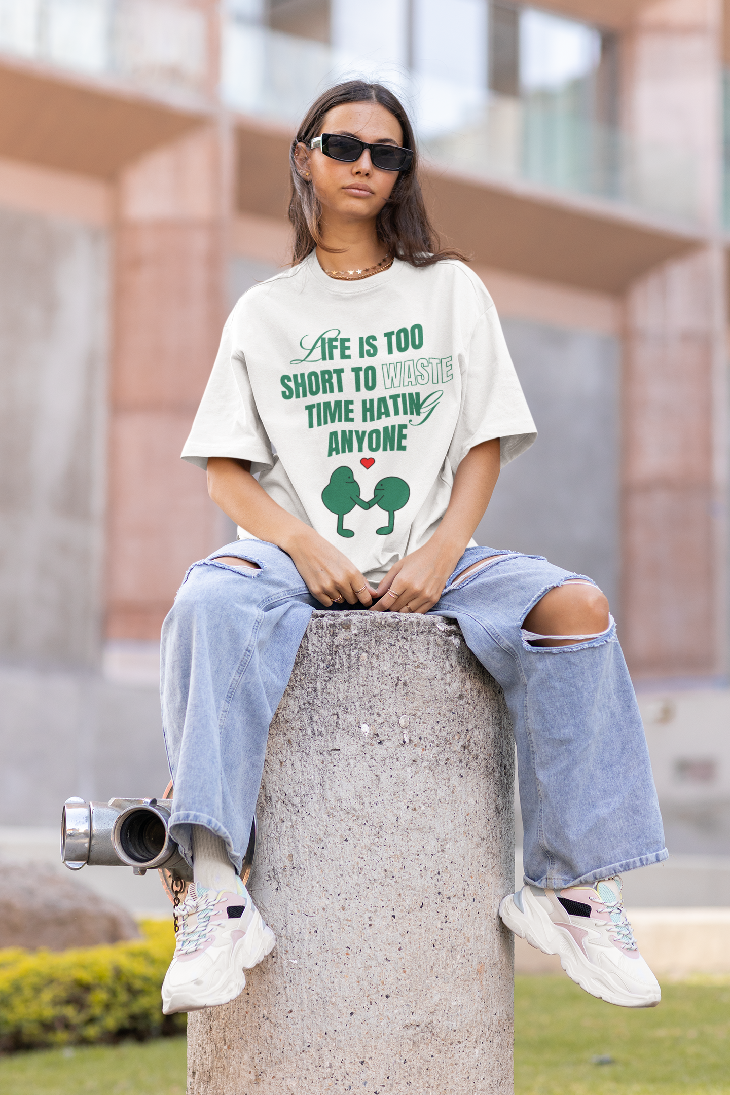 Women & Girls Life Quote Printed TUC Oversized Fit White  Cotton Tshirt