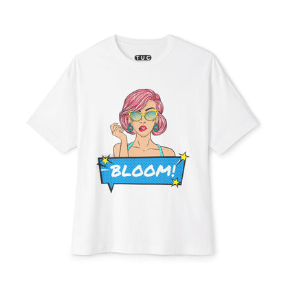 Bloom Printed TUC Oversized Fit White Terry Cotton Unisex Tshirt