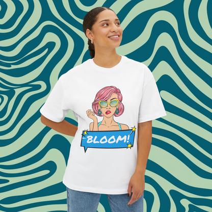 Bloom Printed TUC Oversized Fit White Terry Cotton Unisex Tshirt