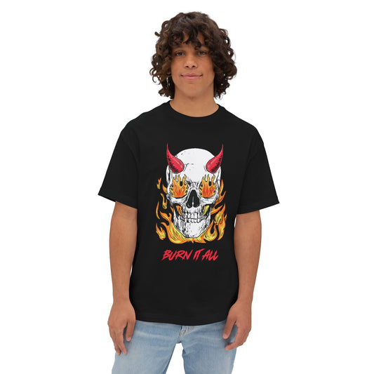 Burn It All Printed TUC Oversized Fit Black Tshirt