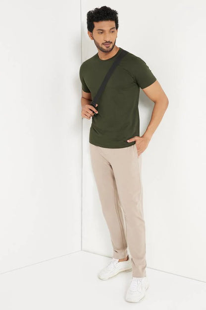 OLIVE GREEN PLAIN REGULAR FIT T-SHIRT