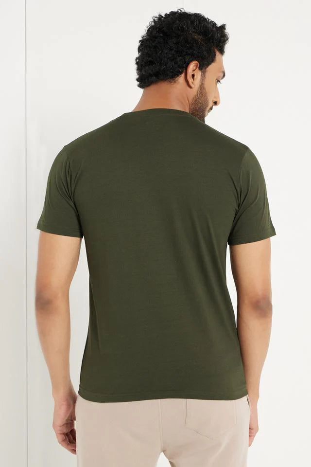 OLIVE GREEN PLAIN REGULAR FIT T-SHIRT