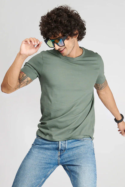 MENS ROUND NECK SOLID SAGE GREEN T-SHIRT