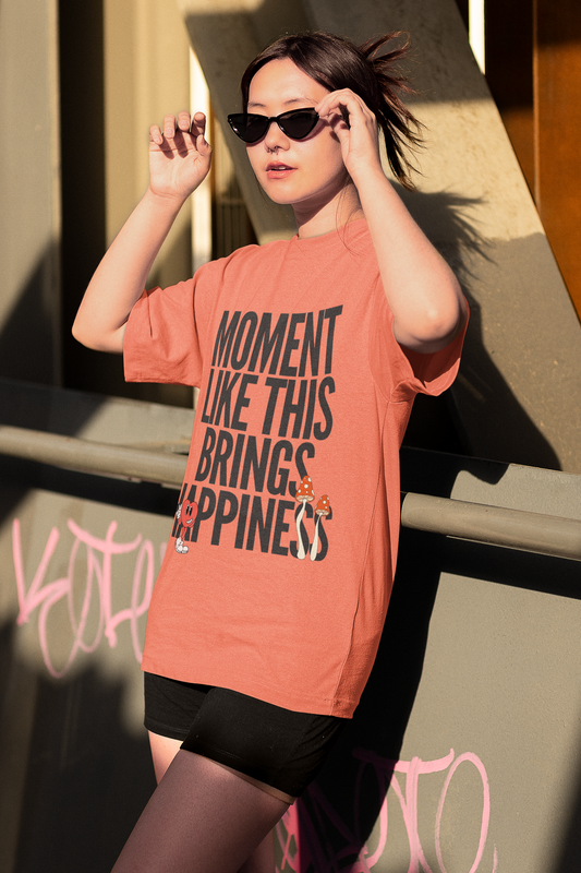 Women's Peach Moments Like This Brings Happiness Graphic Printed Oversized T-shirt