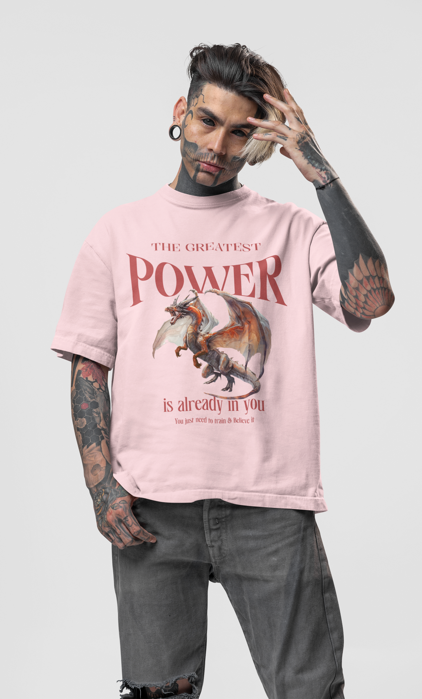 Justice is no crime Printed TUC Oversized Fit Light Pink Tshirt