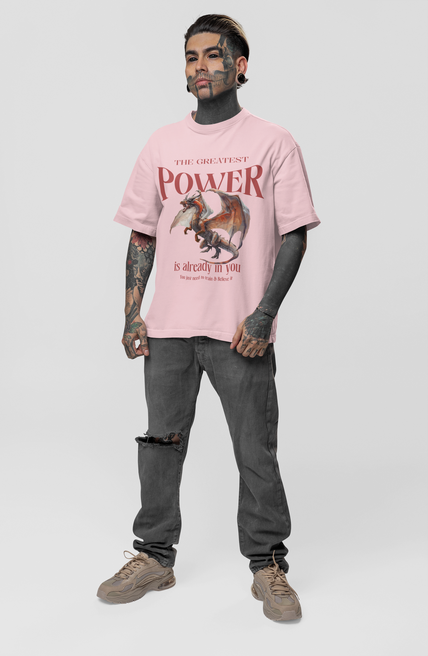 Justice is no crime Printed TUC Oversized Fit Light Pink Tshirt