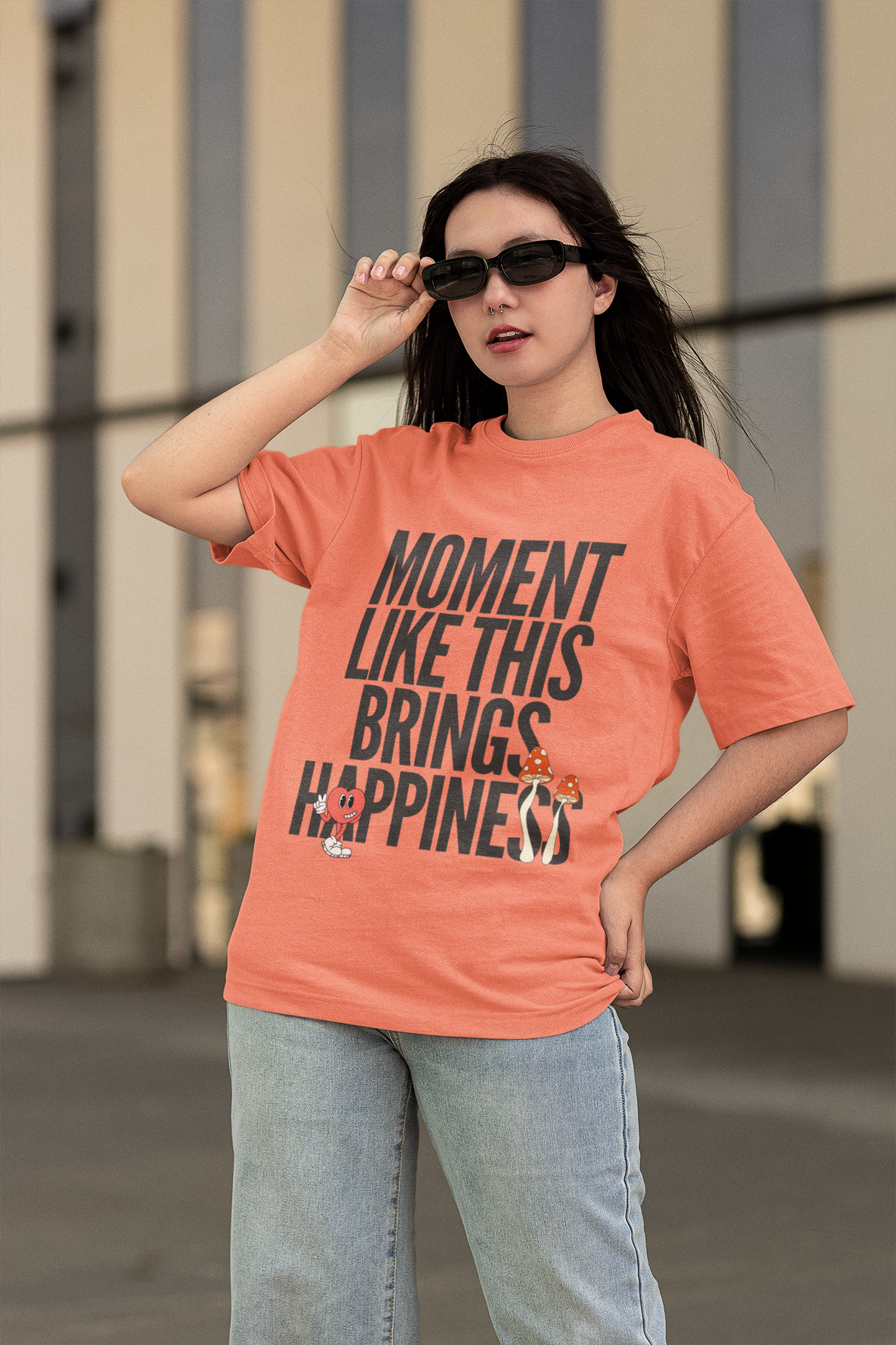 Women's Peach Moments Like This Brings Happiness Graphic Printed Oversized T-shirt